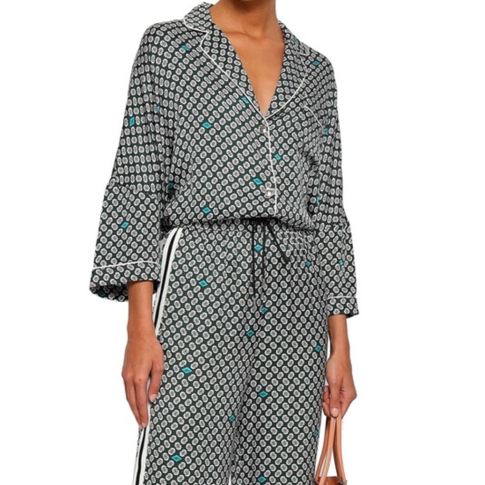 maje printed satin v-neck top